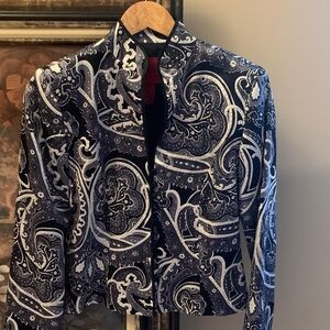 JS Collections Navy and White Paisley Blazer
